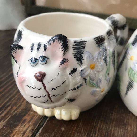Set of 2 cat tea cups iridescent vintage cats - Picture 2 of 7